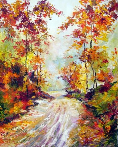 Painting titled "couleurs d'automne" by Hélène Molina, Original Artwork, Oil