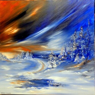 Painting titled "Hiver blanc" by Hélène Molina, Original Artwork, Oil