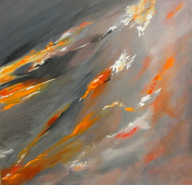 Painting titled "gris orange 2" by Hélène Molina, Original Artwork, Oil