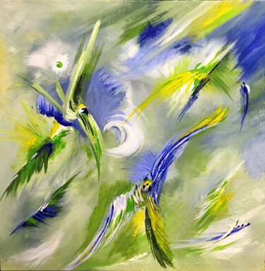 Painting titled "oiseaux abstraits" by Hélène Molina, Original Artwork, Acrylic