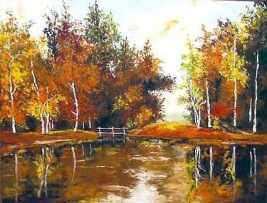 Peinture intitulée "automne au bord de…" par Hélène Molina, Œuvre d'art originale