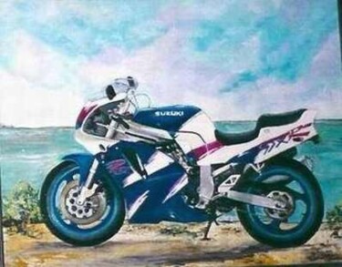 Peinture intitulée "la moto" par Hélène Molina, Œuvre d'art originale, Huile