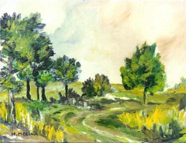 Peinture intitulée "paysage vert" par Hélène Molina, Œuvre d'art originale, Huile