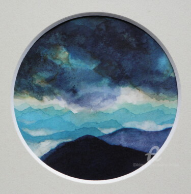 Malerei mit dem Titel "Paysage de Montagne…" von Hélène Mongin, Original-Kunstwerk, Tinte Auf Karton montiert