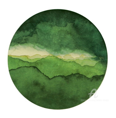 Peinture intitulée "Paysage de Montagne…" par Hélène Mongin, Œuvre d'art originale, Encre