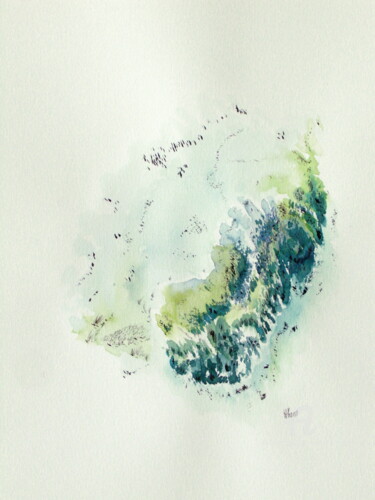 Schilderij getiteld "Blue in Green 12" door Hélène Mongin, Origineel Kunstwerk, Inkt