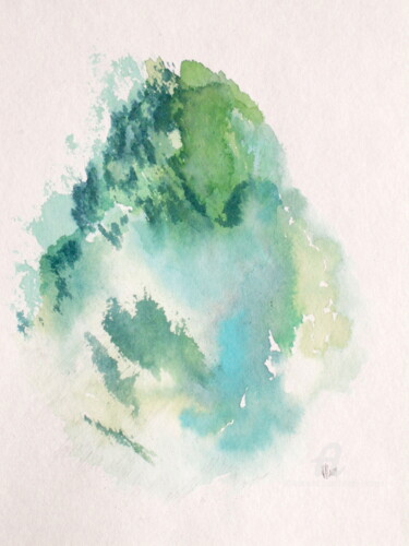 Peinture intitulée "Blue in Green, cime…" par Hélène Mongin, Œuvre d'art originale, Encre