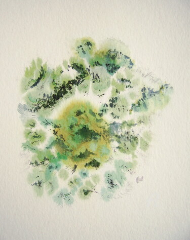 Painting titled "Blue in Green 14" by Hélène Mongin, Original Artwork, Ink