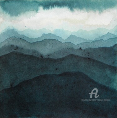 Ζωγραφική με τίτλο "Paysage de montagne…" από Hélène Mongin, Αυθεντικά έργα τέχνης, Μελάνι