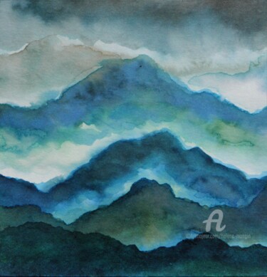 Painting titled "Paysage de montagne…" by Hélène Mongin, Original Artwork, Ink