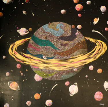 Malerei mit dem Titel "La planète" von Hélène Peyrot, Original-Kunstwerk, Acryl
