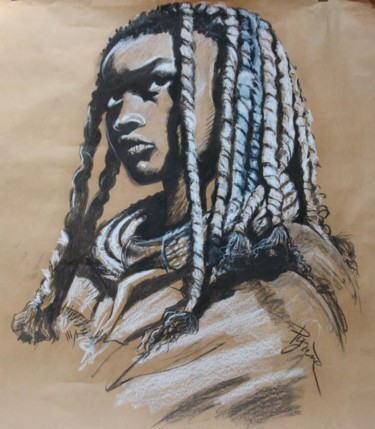 Disegno intitolato "Fillette Namibie" da Hélène Py, Opera d'arte originale, Carbone