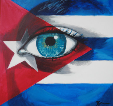 Peinture intitulée "Oeil-Drapeau Cuba" par Hélène Py, Œuvre d'art originale, Acrylique