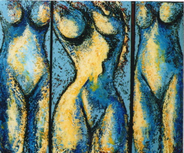Peinture intitulée "Triptyque Bleu" par Hélène Py, Œuvre d'art originale, Acrylique