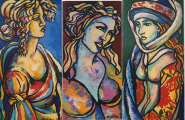 Painting titled "Triptyque médiéval" by Hélène Py, Original Artwork, Acrylic