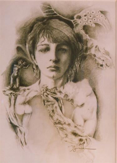 Drawing titled "Camille Claudel" by Hélène Py, Original Artwork, Graphite
