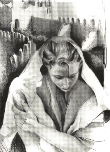 Dessin intitulée "Femme Cathare" par Hélène Py, Œuvre d'art originale, Graphite
