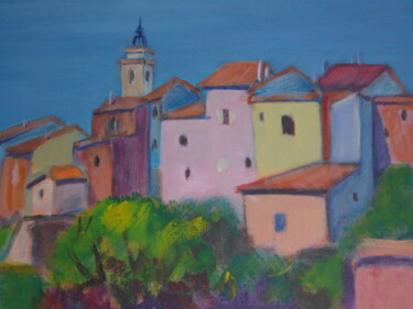 Pintura titulada "Village en Provence…" por Hélène Ribeyrolles, Obra de arte original, Acrílico
