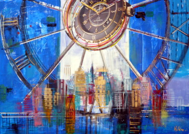 Malerei mit dem Titel "Horloge astronomique" von Helene Rousselot, Original-Kunstwerk, Acryl