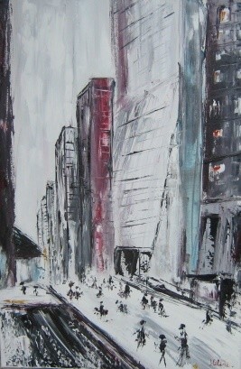 Painting titled "NY" by Helene Rousselot, Original Artwork