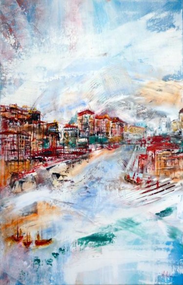 Painting titled "Les gondoles à Veni…" by Helene Rousselot, Original Artwork