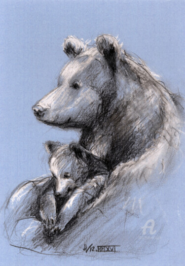 Zeichnungen mit dem Titel "ours lavande" von Helene Vacheyrout, Original-Kunstwerk, Kohle