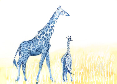 Peinture intitulée "girafes" par Helene Vacheyrout, Œuvre d'art originale, Encre