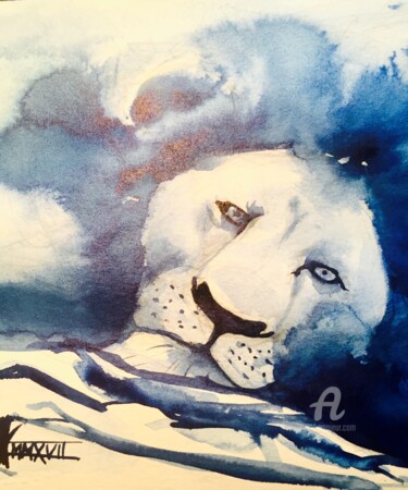 Peinture intitulée "Lion" par Helene Vacheyrout, Œuvre d'art originale, Encre