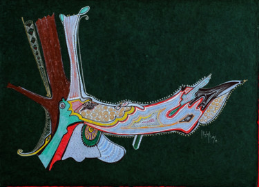 Disegno intitolato "crocodile jpg" da Hélène Stevens, Opera d'arte originale, Inchiostro