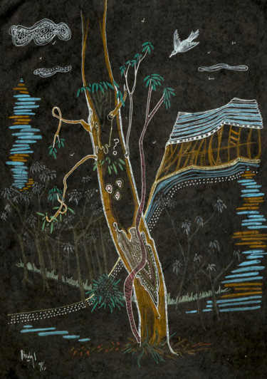 Drawing titled "L'arbre aux deux so…" by Hélène Stevens, Original Artwork, Ink