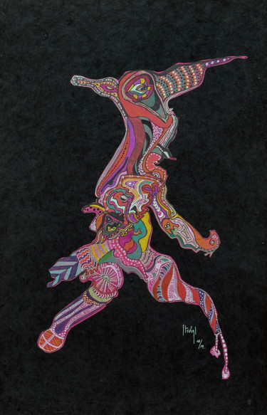 Pintura titulada "Arlequin" por Hélène Stevens, Obra de arte original, Tinta Montado en Cartulina
