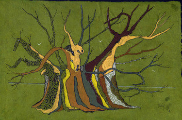 Peinture intitulée "En-famille-les-arbr…" par Hélène Stevens, Œuvre d'art originale