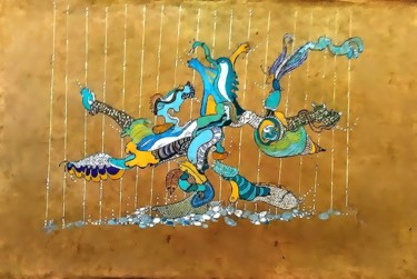 Peinture intitulée "Bestiaire-aquatique." par Hélène Stevens, Œuvre d'art originale, Cire Monté sur Carton