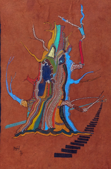 Pintura intitulada "Le voleur d'or" por Hélène Stevens, Obras de arte originais, Giz Montado em Cartão