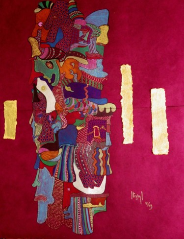Painting titled "Ecorce carnaval" by Hélène Stevens, Original Artwork, Pencil Mounted on Cardboard