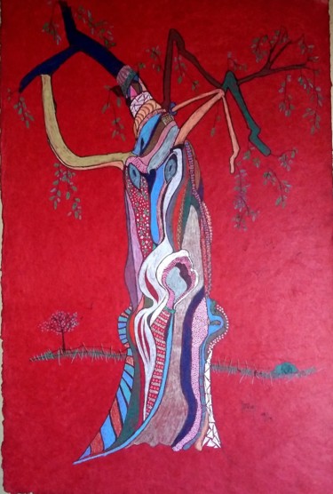 Painting titled "Mauvais poil" by Hélène Stevens, Original Artwork, Pencil Mounted on Cardboard