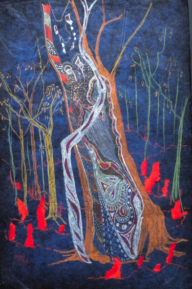 Painting titled "L' arbre de la putt…" by Hélène Stevens, Original Artwork, Ink Mounted on Cardboard