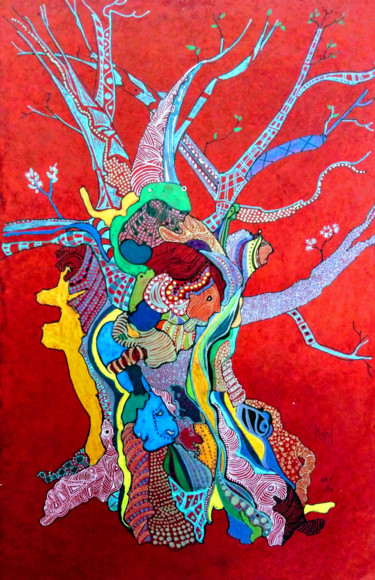 Joie de Vivre Peinture intitulée "Joie de Vivre" par Hélène Stevens, Œuvre d'art originale, Encre Monté sur Carton