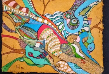 Картина под названием "Regards insolites" - Hélène Stevens, Подлинное произведение искусства, Цветные карандаши