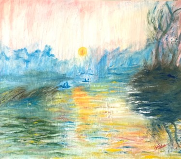 Peinture intitulée "The golden lake" par Helen Ungar, Œuvre d'art originale, Huile