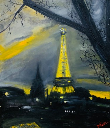 Peinture intitulée "Paris d’or" par Helen Ungar, Œuvre d'art originale, Huile