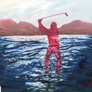 Painting titled "Mon golfeur sur la…" by Helen Ungar, Original Artwork, Oil