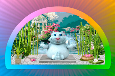 Цифровое искусство под названием "Zen Cat" - Rainbow, Подлинное произведение искусства, Фотомонтаж