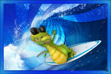 Arts numériques intitulée "Croco surf 🏖" par Rainbow, Œuvre d'art originale, Photo montage