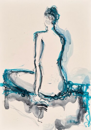 Dessin intitulée "Tiii assise de dos" par Helene Vogel, Œuvre d'art originale, Fusain