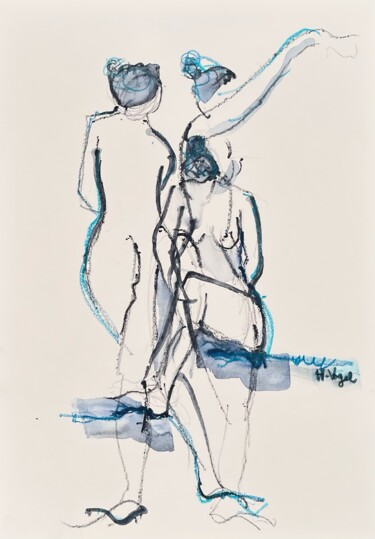 Disegno intitolato "Tiii danse ondulati…" da Helene Vogel, Opera d'arte originale, Carbone