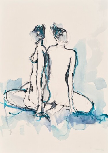Dessin intitulée "Tiii et son double" par Helene Vogel, Œuvre d'art originale, Fusain