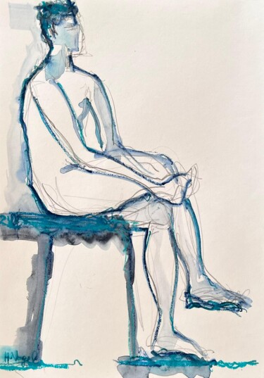 Dessin intitulée "Gorkem assis" par Helene Vogel, Œuvre d'art originale, Fusain