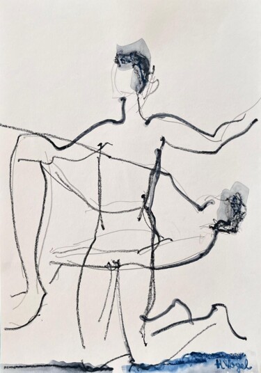 Рисунок под названием "Gorkem en offrande" - Helene Vogel, Подлинное произведение искусства, Древесный уголь