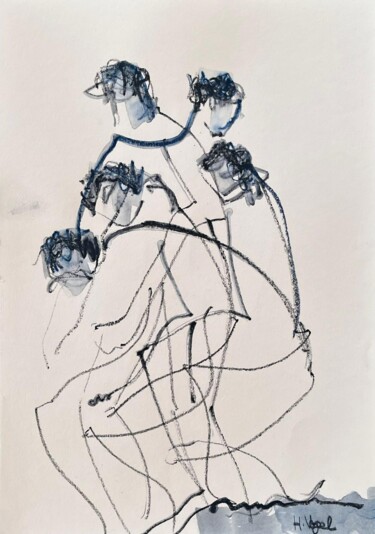 Рисунок под названием "Gorkem 5 mouvements" - Helene Vogel, Подлинное произведение искусства, Древесный уголь